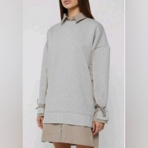 Maniere De Voir White and Blue Layered Dress Size 10 EUC